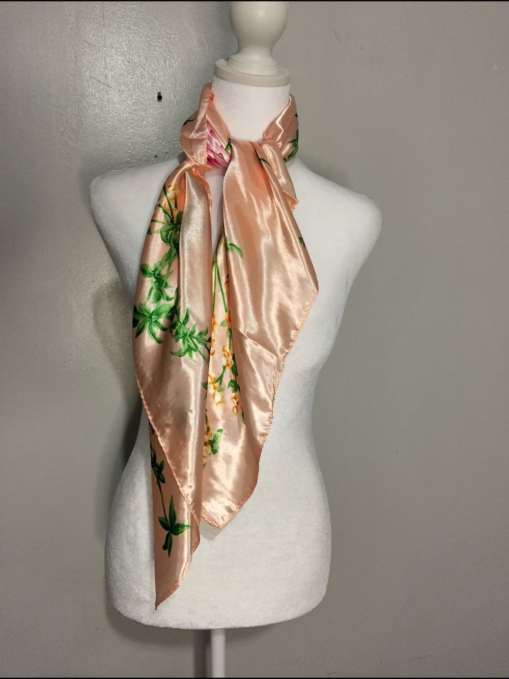 Peach Satin Floral Hair Scarf - Women's Neck & Hair Accessory